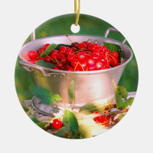 Kirschernte, Hütte Garten Rosalinde Keramik Ornament (Vorne)