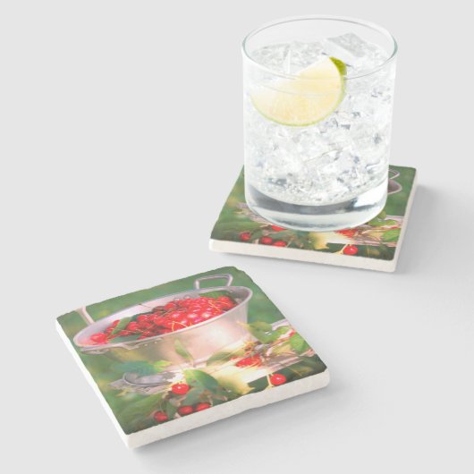 Kirschernte, Hütte Garten Rosalinde Steinuntersetzer (Seitenansicht)