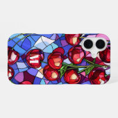 Kirschfrucht-Buntglas-Monogramm iPhone 16 Hülle (Rückseite (Horizontal))