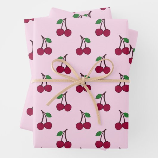 Kirschfruchtmuster in Rosa und Rot Geschenkpapier Set (Beispiel)