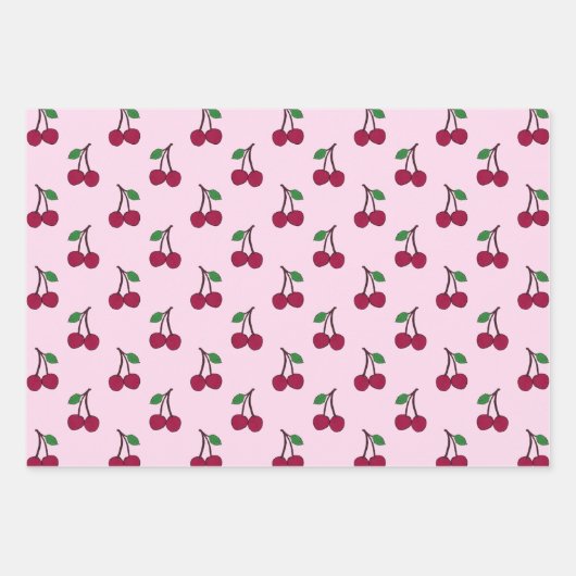 Kirschfruchtmuster in Rosa und Rot Geschenkpapier Set (Vorderseite)