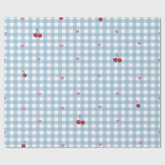 Kirschherz mit blauem Gingham Geschenkpapier (Flach)