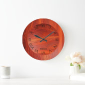 Kirschholzstruktur individuelles Monogramm Große Wanduhr (Zuhause)