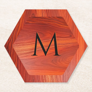 Kirschholzstruktur mit individuellem Monogramm. Untersetzer