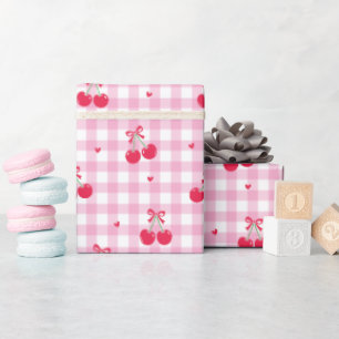 Kirschkariertes Herz Valentinstag Muster  Geschenkpapier