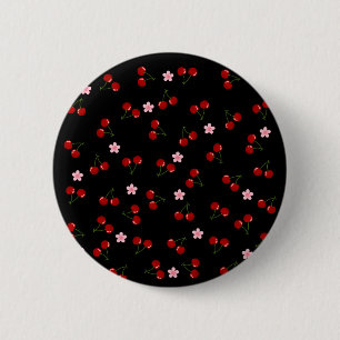 Kirschmuster auf schwarzem Hintergrund Button