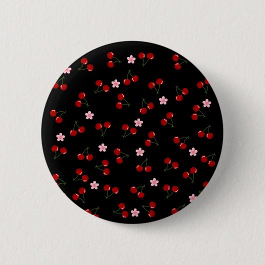Kirschmuster auf schwarzem Hintergrund Button (Vorderseite)