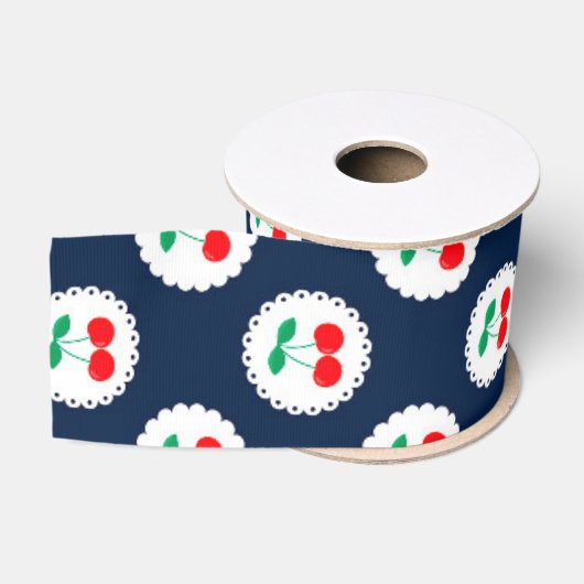 Kirschmuster – Retro Frucht Geschenk & Dekor Ripsband (Spule)