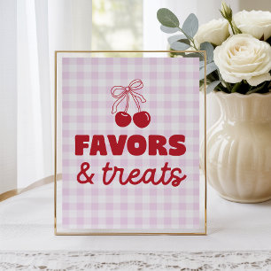 Kirschrosa Gingham-Geschenke und -Leckereien Gebur Poster