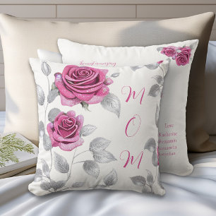 Kirschrosa Rosen Silberblatt Mutters Liebe  Kissen