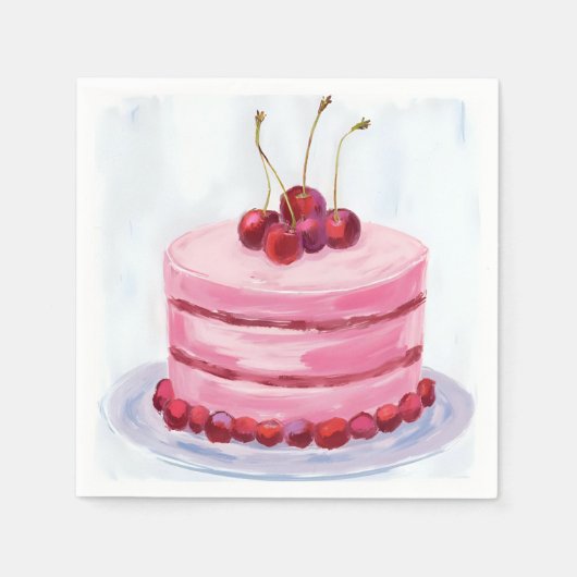 Kirschrosa Torten-Wasserfarben-Feierparty Serviette (Vorderseite)