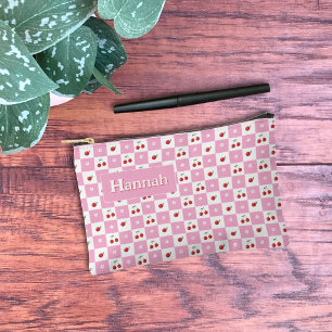 Kirschrosa und weißes Gingham-Muster-Reißverschlus Zubehörtasche