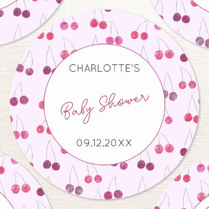 Kirschrosa Wasserfarbe Baby Shower Personalisiert Runder Aufkleber