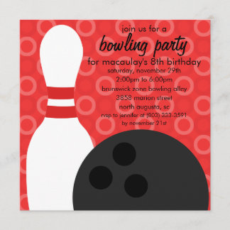 Kirschrot-Button-Kumpel-Bowlings-Geburtstags-Party Einladung