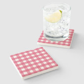 Kirschrot Gingham Steinuntersetzer (Seitenansicht)