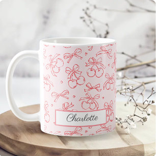 Kirschrot Rosa Schleife Coquette Personalisierter Kaffeetasse