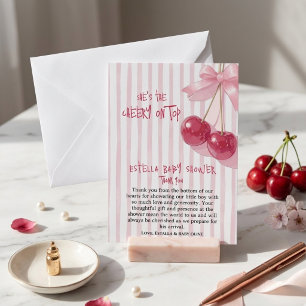 Kirschrot Rosa Schleife Retro Mädchen Dusche Dankeskarte