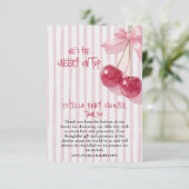 Kirschrot Rosa Schleife Retro Mädchen Dusche Dankeskarte (Stehend Vorderseite)