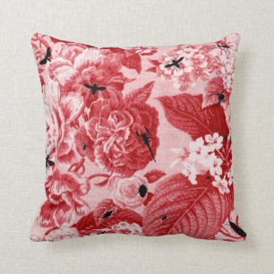 Kirschrot Vintage Botanical & Bug Floral Toile Kissen