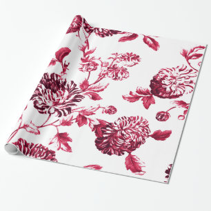 Kirschrot Vintage Botanical Floral Toile Geschenkpapier