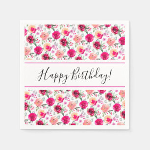 Kirschrot Wasserfarben-Blumen-Geburtstag Serviette