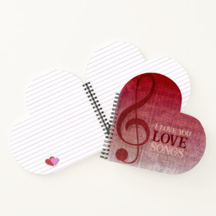 Kirschrote Clef-Liebeslieder-Musik Notizblock