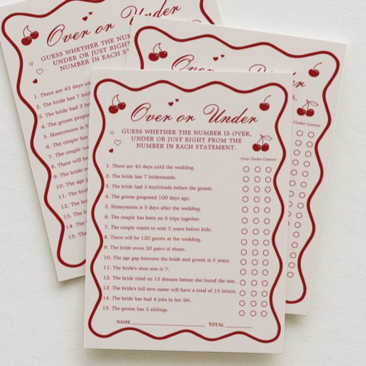 Kirschrote Hochzeitsdusche Über- oder Unter-Spielk Einladung