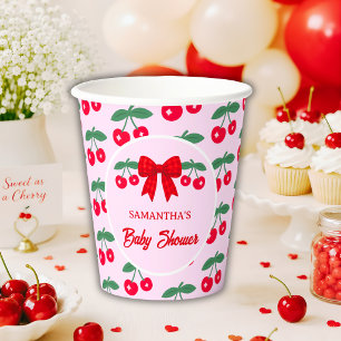 Kirschroter Gingham-Bogen für Baby-Party Pappbecher