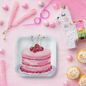 Kirschroter Kuchen Wasserfarben Feier Party Pappteller (Party)