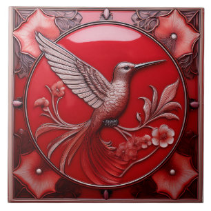 Kirschroter Kunststoff-Relief-Art-Nouveau-Kolibri Fliese