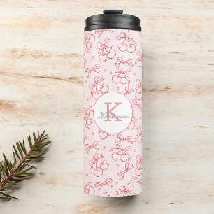 Kirschrotes Rosa Schleifen Coquette Muster Benutze Thermosbecher