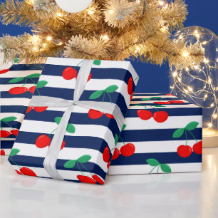 Kirschstreifen-Muster – Retro-Frucht-Geschenk & De Geschenkpapier
