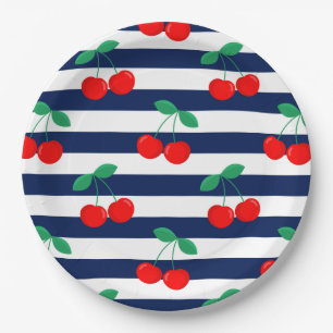 Kirschstreifen-Muster – Retro-Frucht-Geschenk & De Pappteller