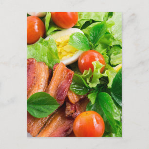 Kirschtomaten, Kräuter, Olivenöl, Eier und Schinke Postkarte