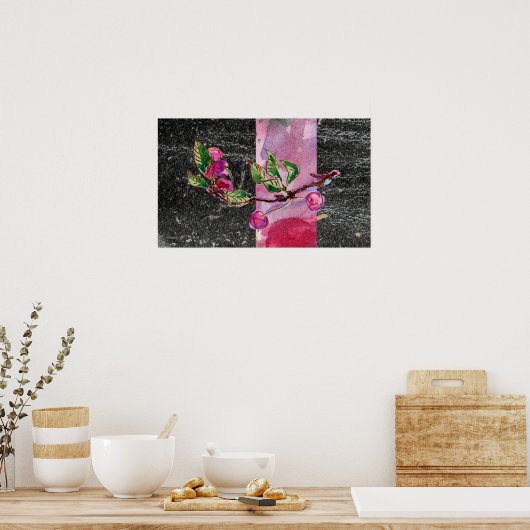 Kirschzweig, rot und schwarz poster (Küche)