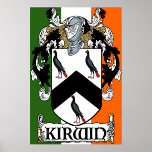 Kirwin Coat of Arms Irish Flag Print Poster