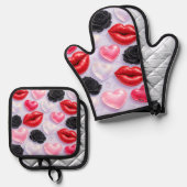 Kiss and roses ofenhandschuh & Topflappen-Set (Vorderseite/Rückseite)