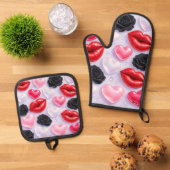 Kiss and roses ofenhandschuh & Topflappen-Set (Oben Unten)