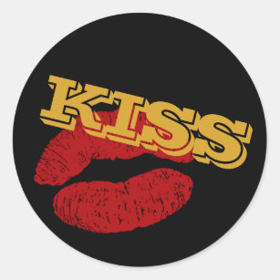 KISS-Aufkleber, Rote Lippen - Liebe / Party - Brau Runder Aufkleber