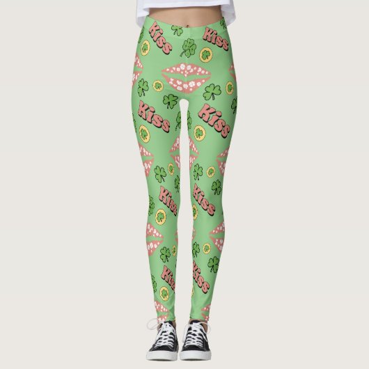 Kiss Clover Lips St. Patrick's Day Leggings (Vorderseite)