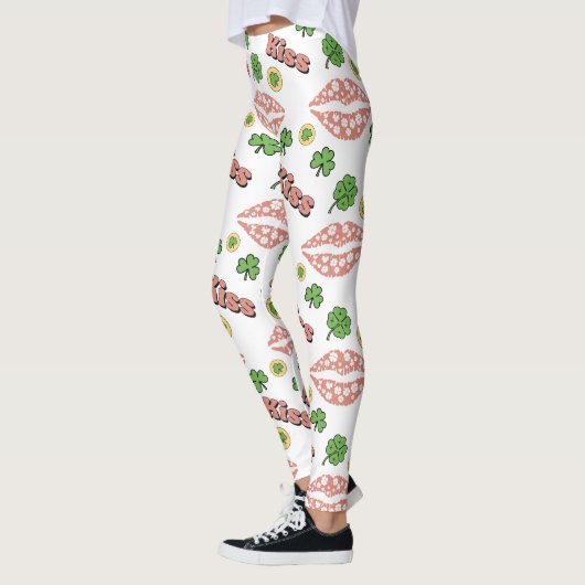 Kiss Clover Lips St. Patrick's Day Weiße Leggings (Links)