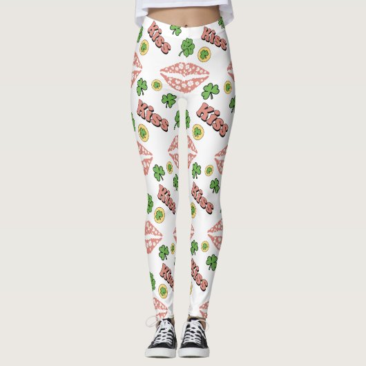 Kiss Clover Lips St. Patrick's Day Weiße Leggings (Vorderseite)