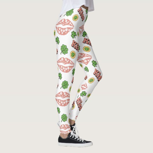 Kiss Clover Lips St. Patrick's Day Weiße Leggings (Rechts)