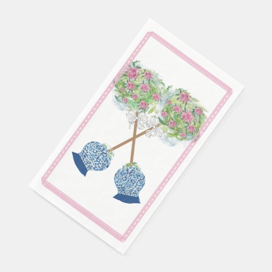 Kiss Cross Topiary Blue und White Ginger Jar Serviette (Ecke)