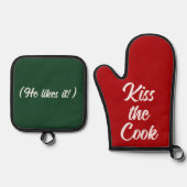Kiss das Cook Funny Weihnachtsgeschenk Red Green Ofenhandschuh & Topflappen-Set (Vorderseite)