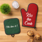 Kiss das Cook Funny Weihnachtsgeschenk Red Green Ofenhandschuh & Topflappen-Set (Oben Unten)