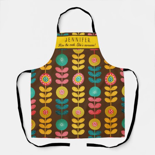 Kiss das Cook Retro-Muster Personalisiert Schürze (Vorderseite)