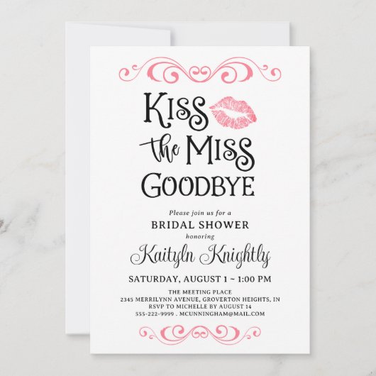 Kiss das Miss-Goodbye-Brautparty Einladung (Vorderseite)
