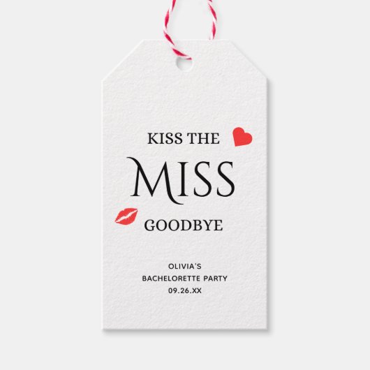 Kiss die Miss Goodbye Brautparty Bachelorette Geschenkanhänger (Vorderseite)