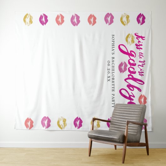 Kiss die Miss Goodbye Junggeselinnen-Abschied Hint Wandteppich (Beispiel (Horizontal))